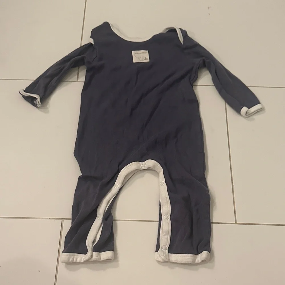 Burt's Bees Baby Blue romper with White Trim 6/9m